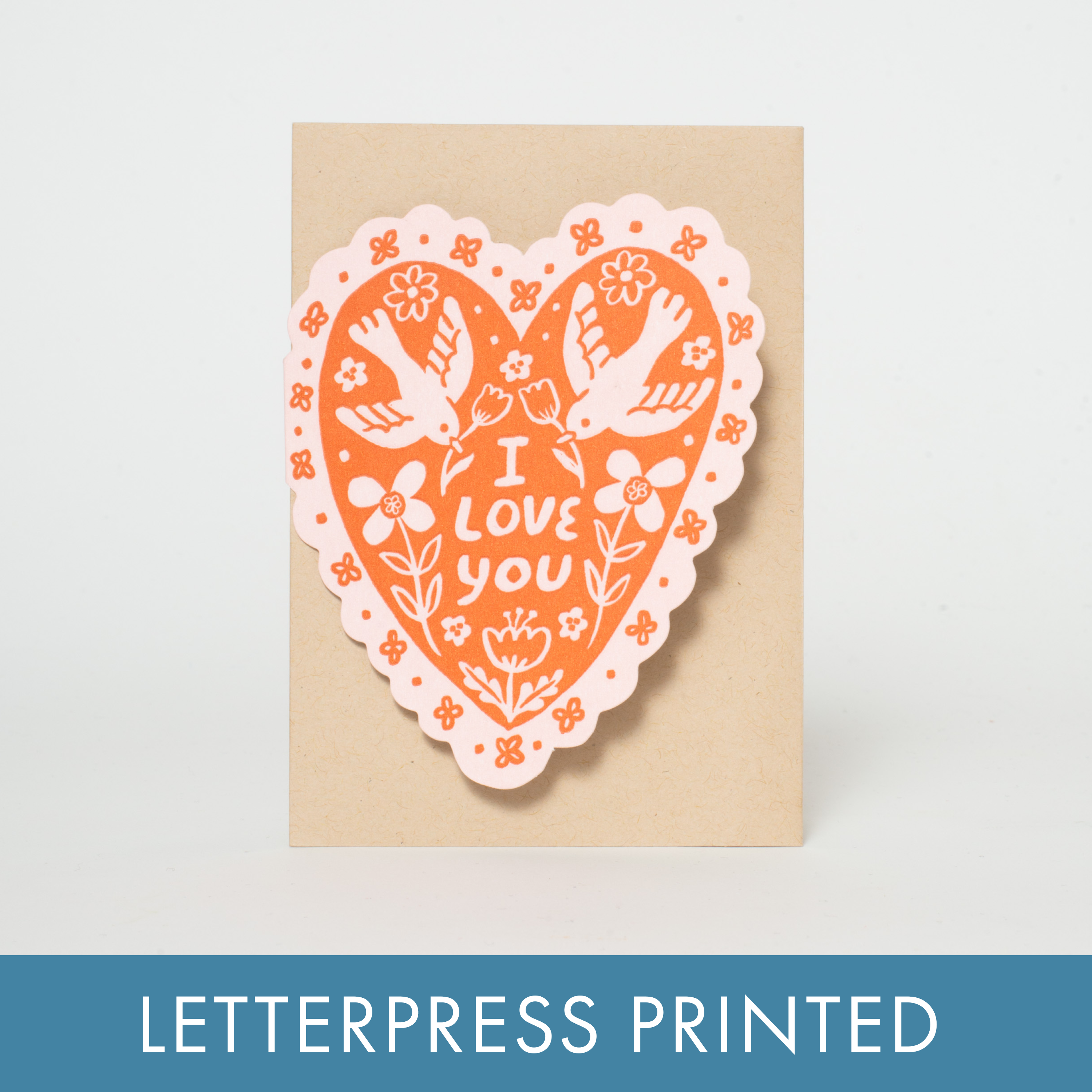 Love Birds Heart Letterpress Greeting Card