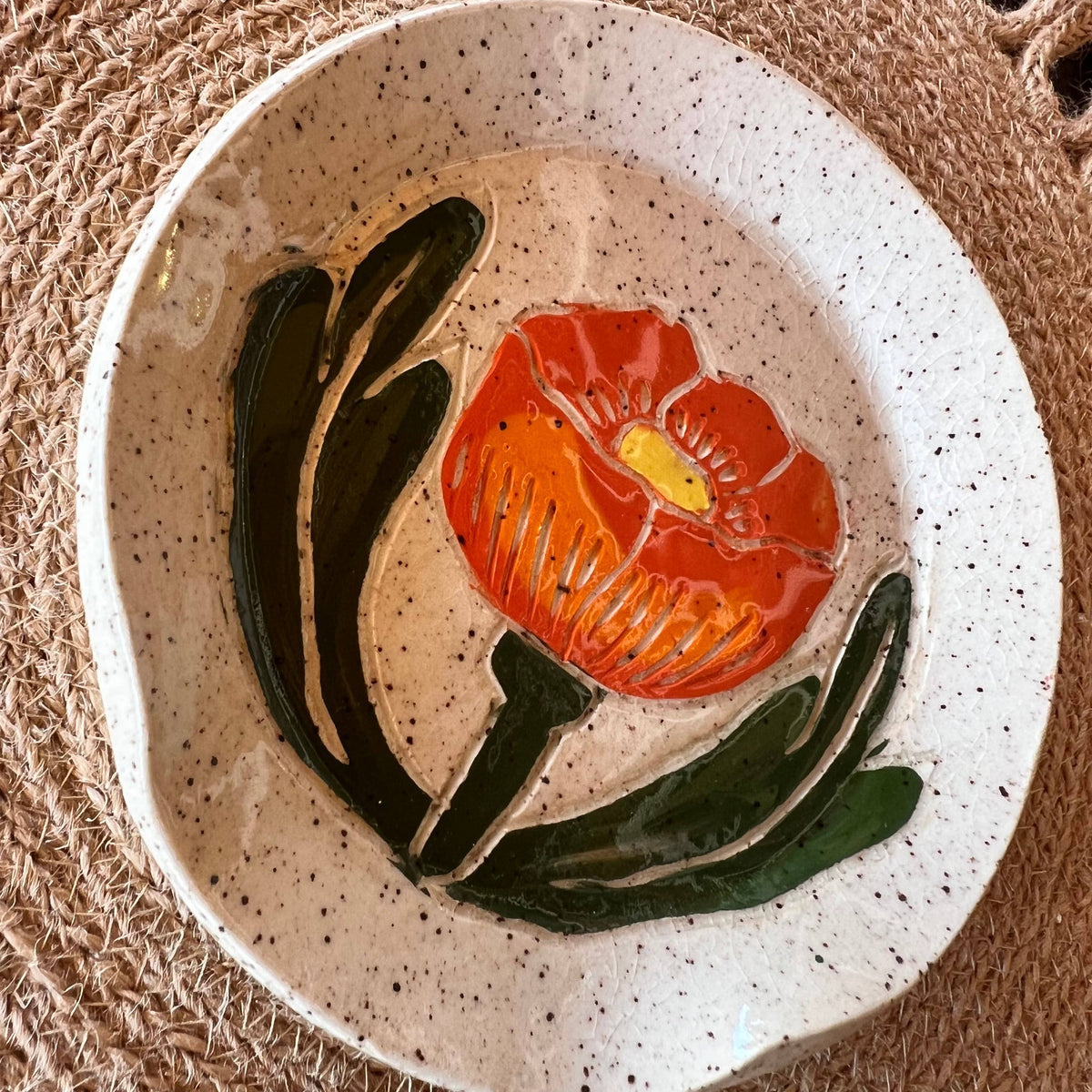 Globe Mallow Sgraffito Ceramic Spoon Rest