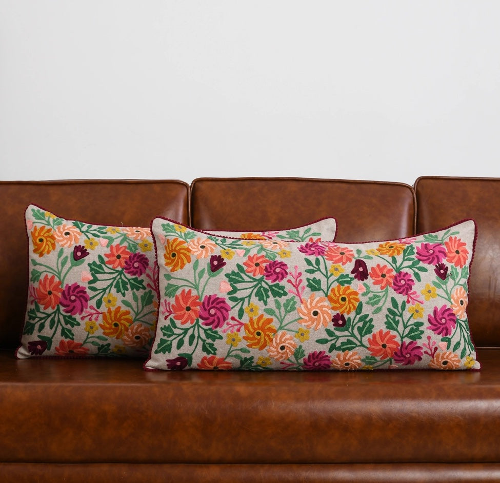 Natural Chambrei Cotton Red Trim 14X28"