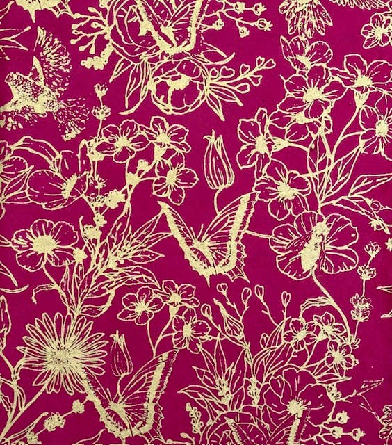 Butterfly Garden | Gold on Magenta | Wrapping Paper