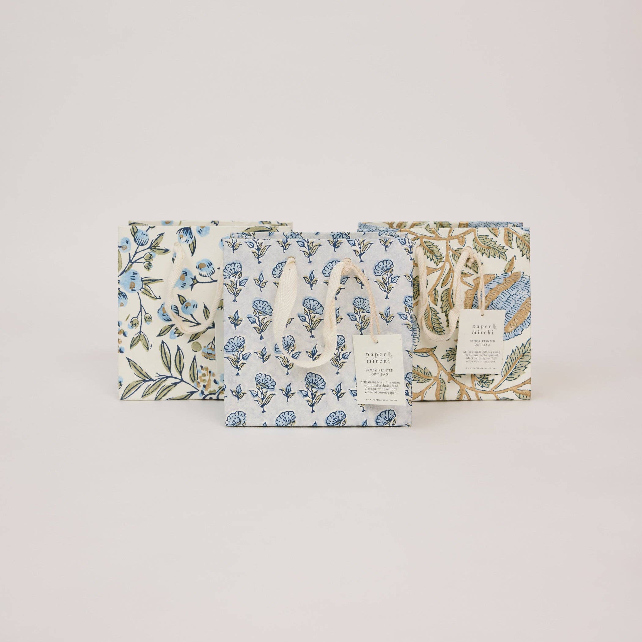 Block Printed Gift Bags (Small) - Blue Stone Refresh