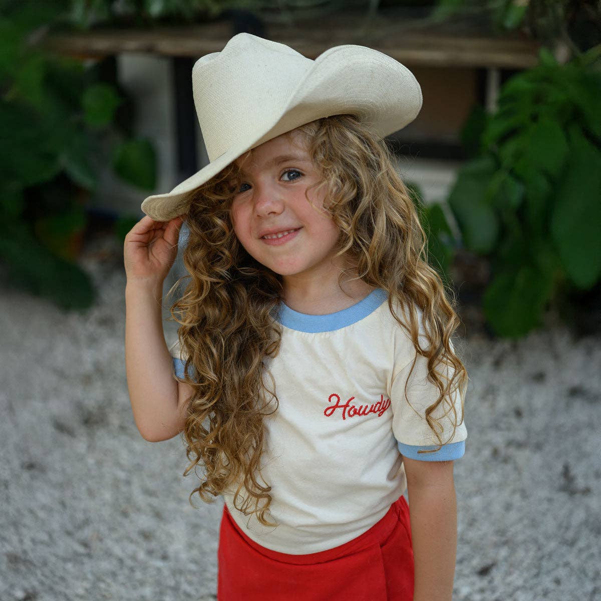 Howdy Vintage Ringer | Beige and Blue (Youth)