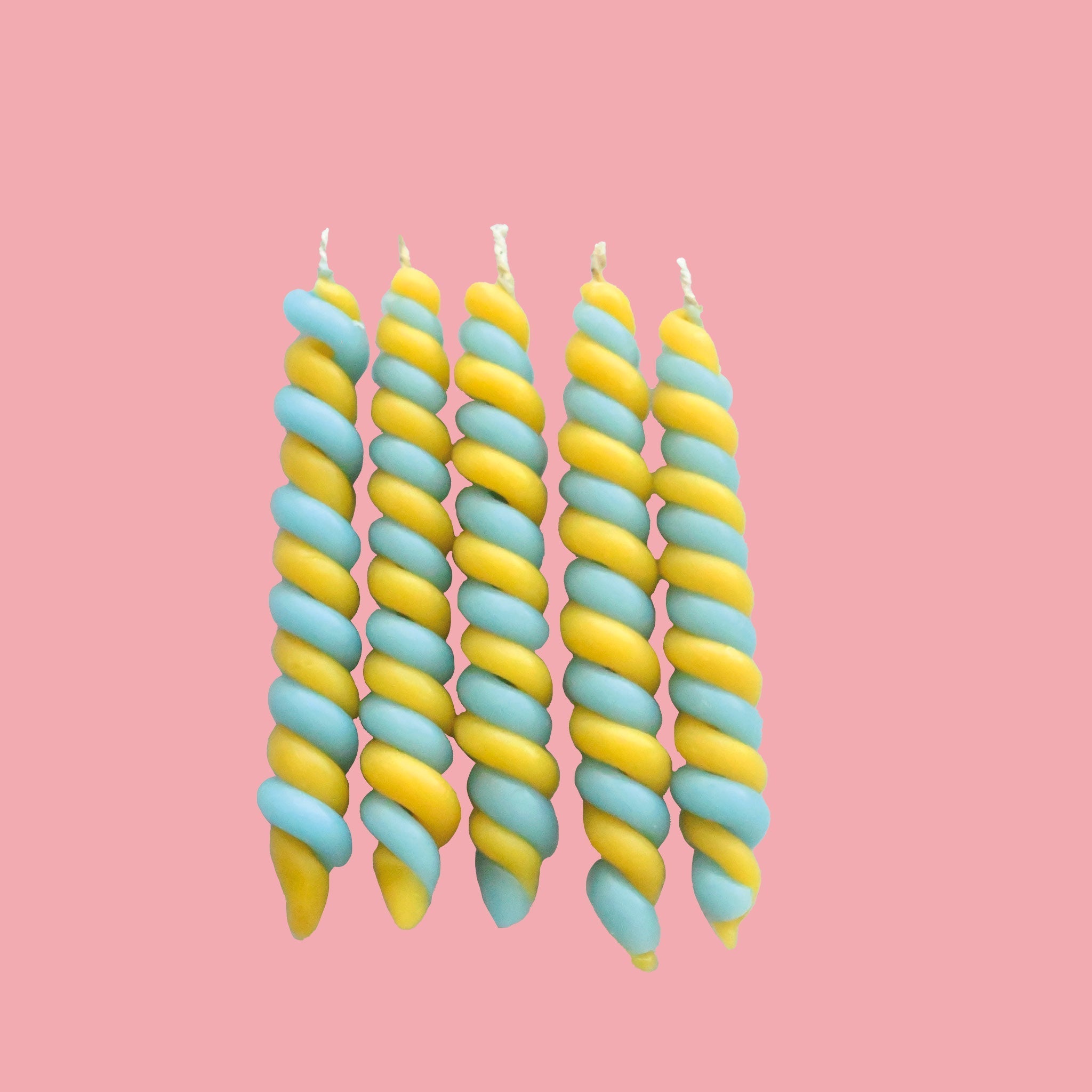 Yellow & Blue Twisted Beeswax Candle Set of 5