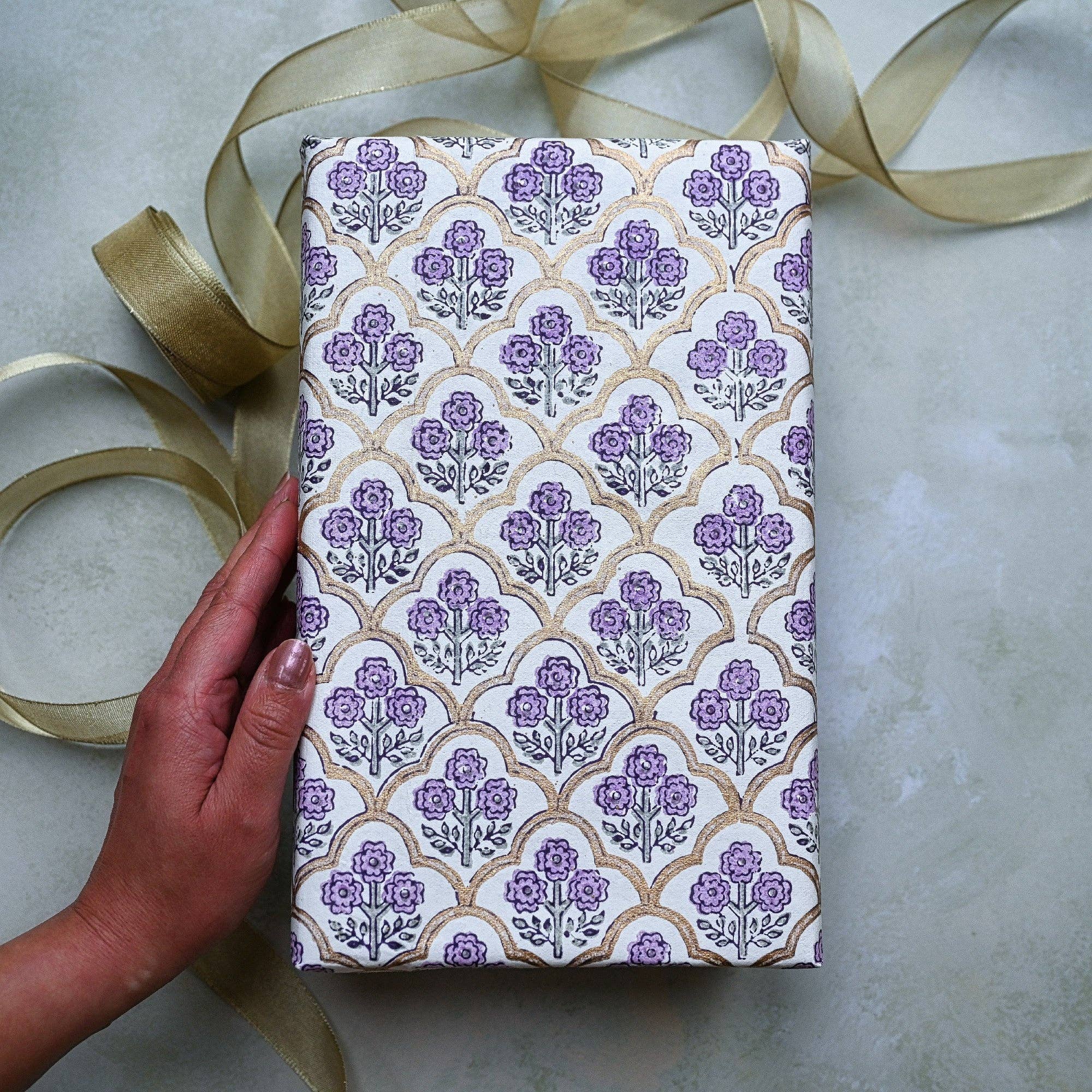 Block Printed Wrapping Paper Sheets - Trellis Lavender