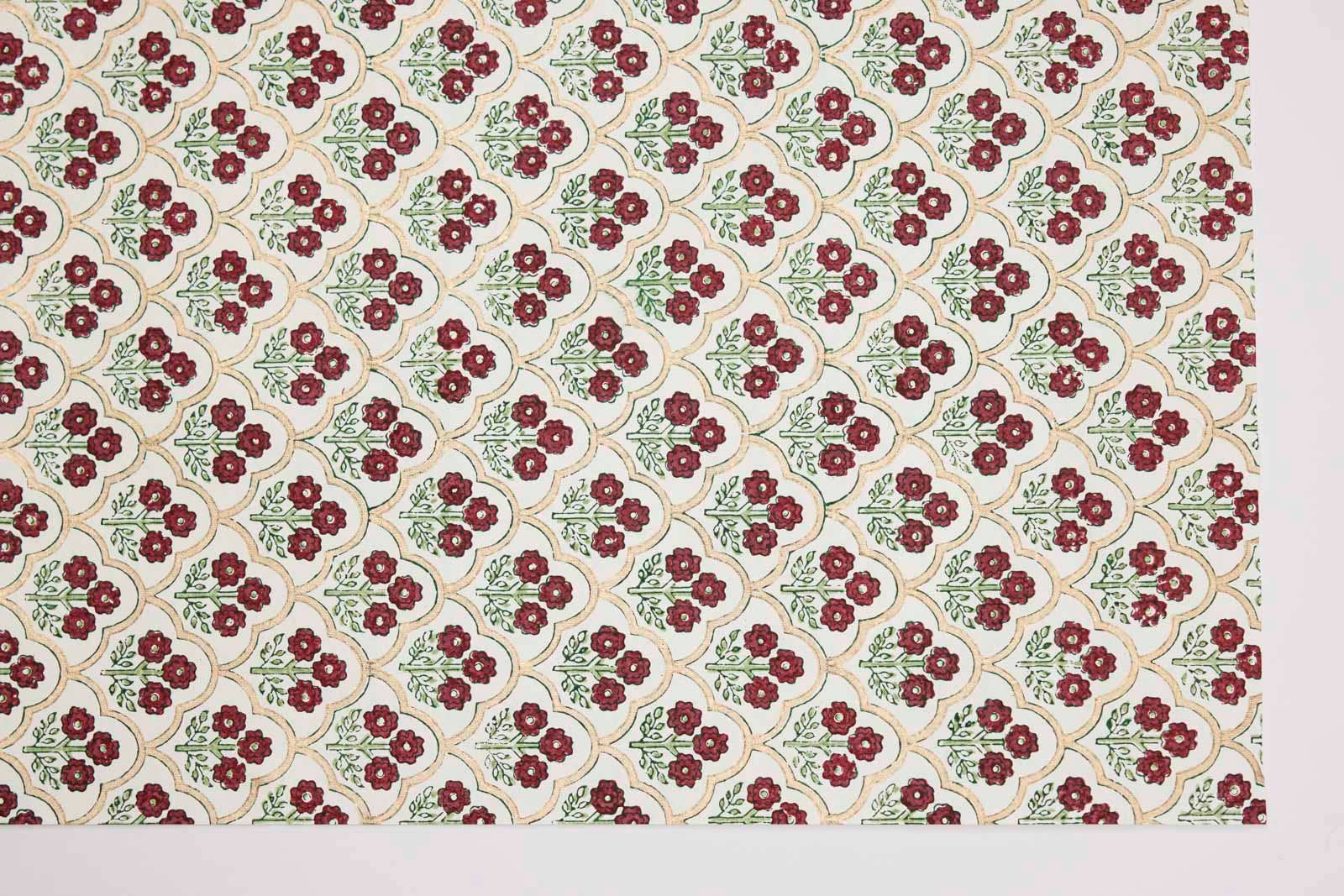 Block Printed Wrapping Paper Sheets - Trellis Cherry
