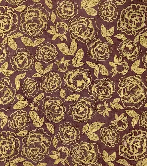 Fall Roses | Gold on Brown | Lokta Wrapping Paper