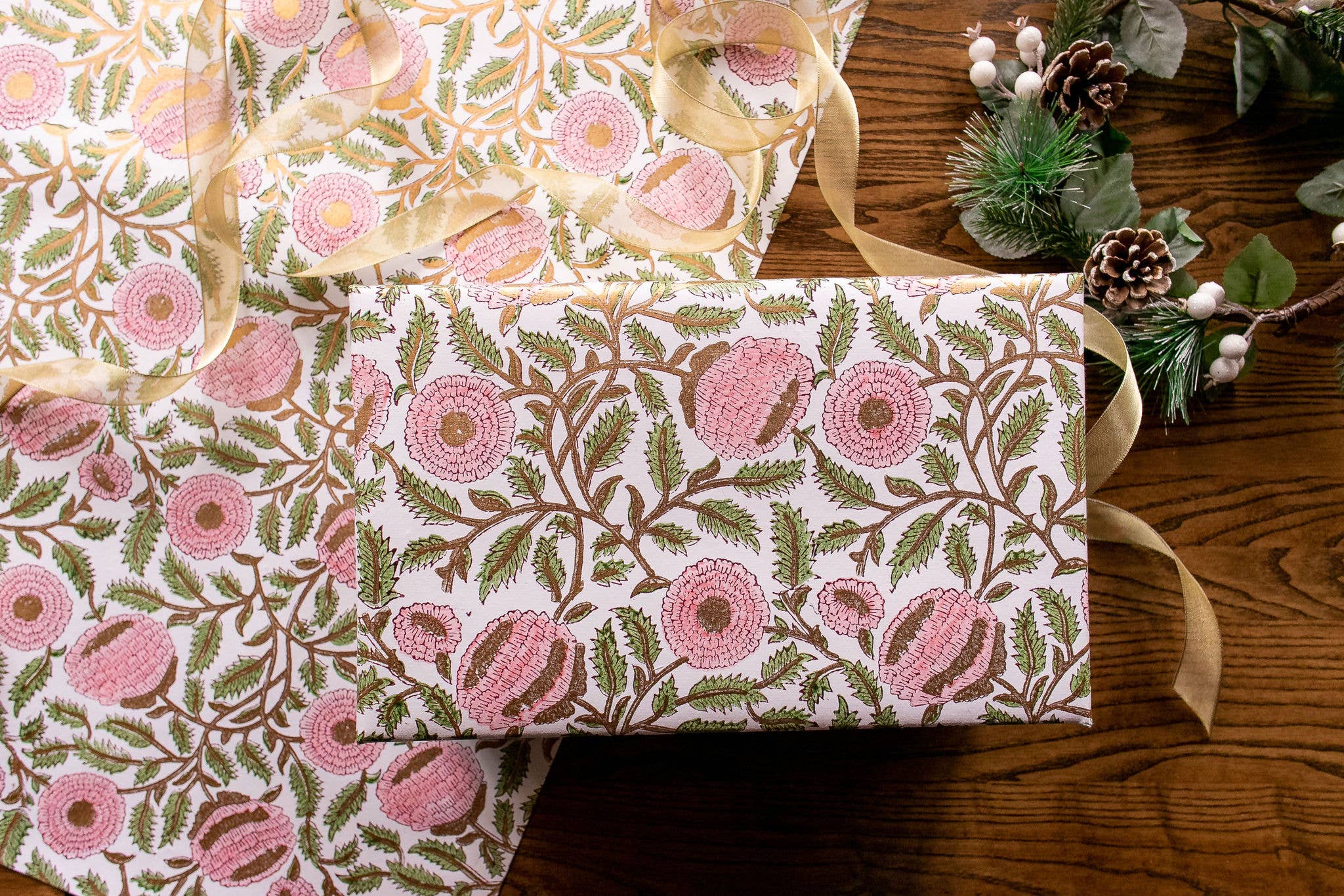 Block Printed Wrapping Paper |Marigold Glitz | Blush