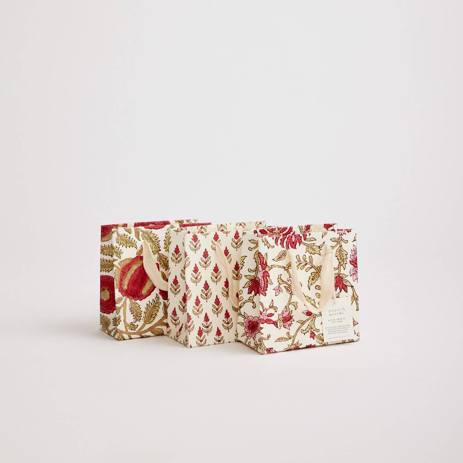 Hand Block Printed Gift Bags (Small) - Festive