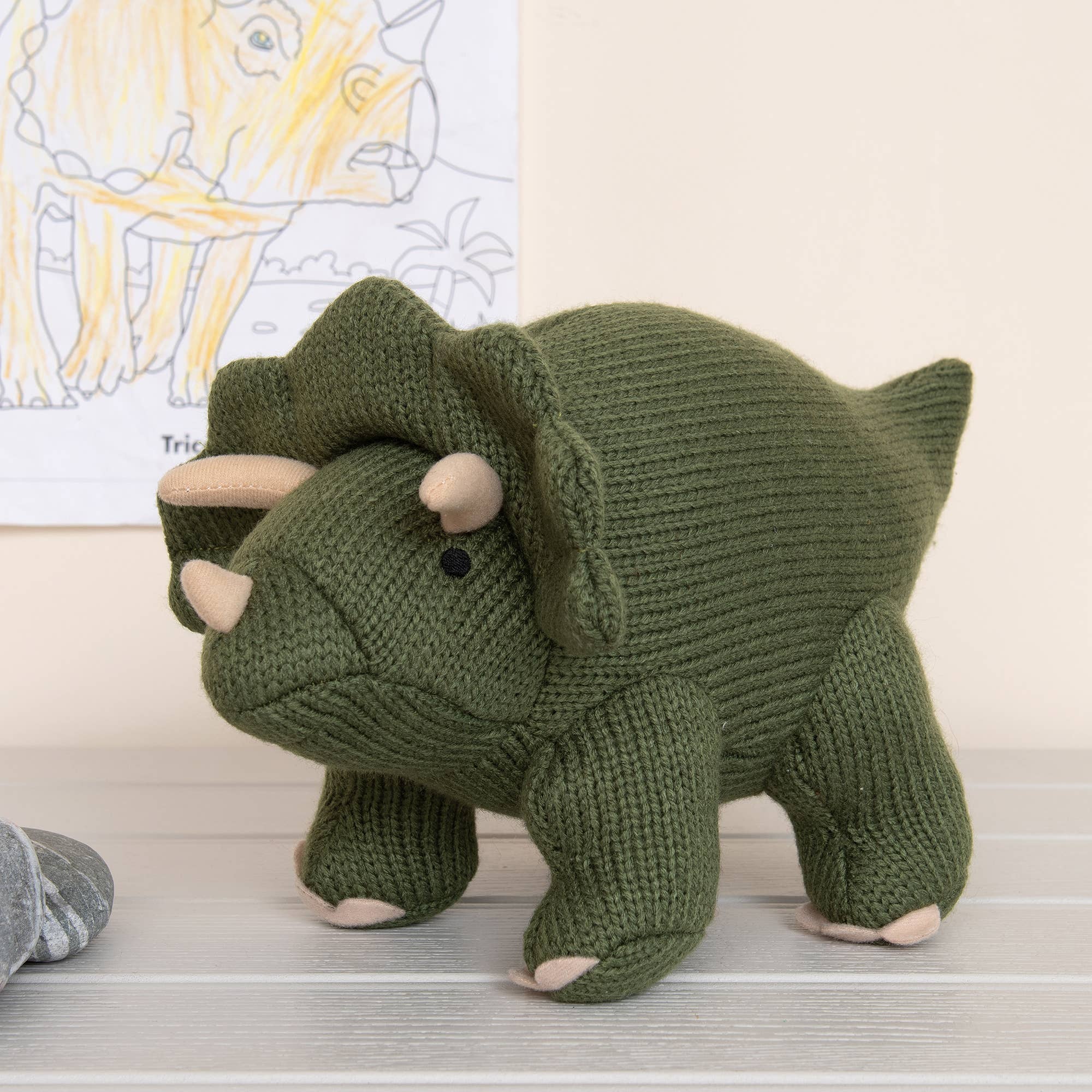Large Knitted Triceratops Toy | Moss Green