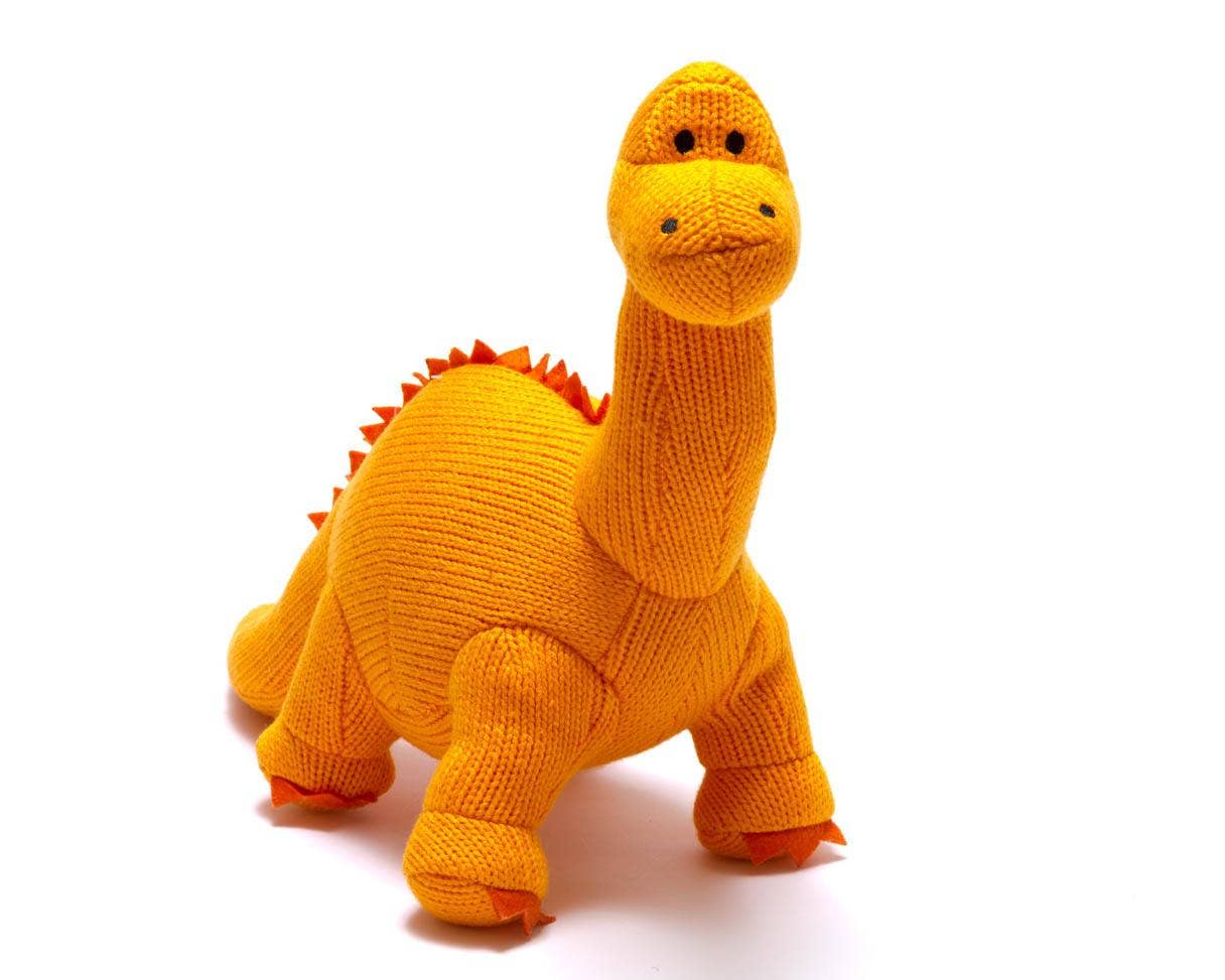 Large Knitted Diplodocus Dinosaur Plush Toy | Orange