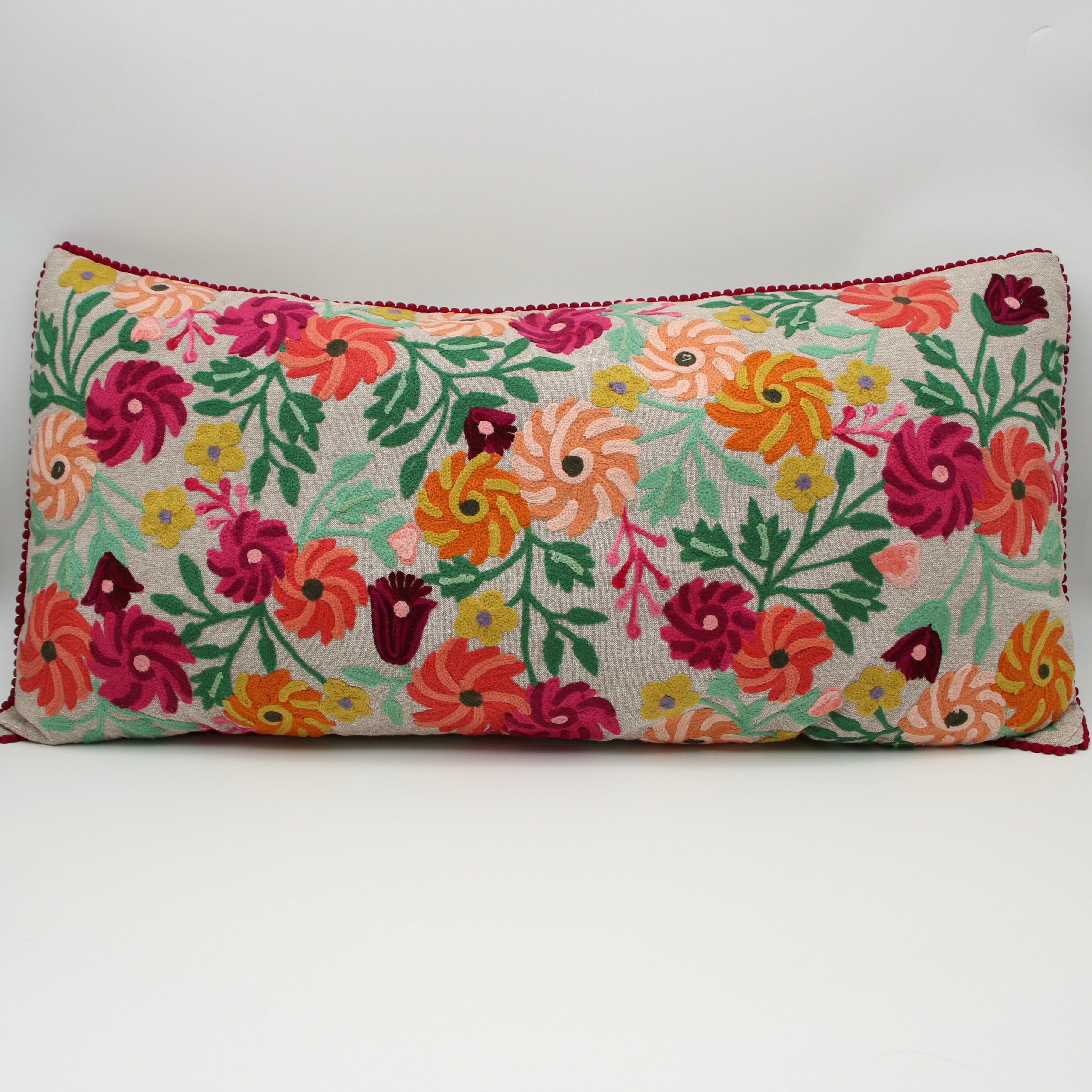 Natural Chambrei Cotton Red Trim 14X28"