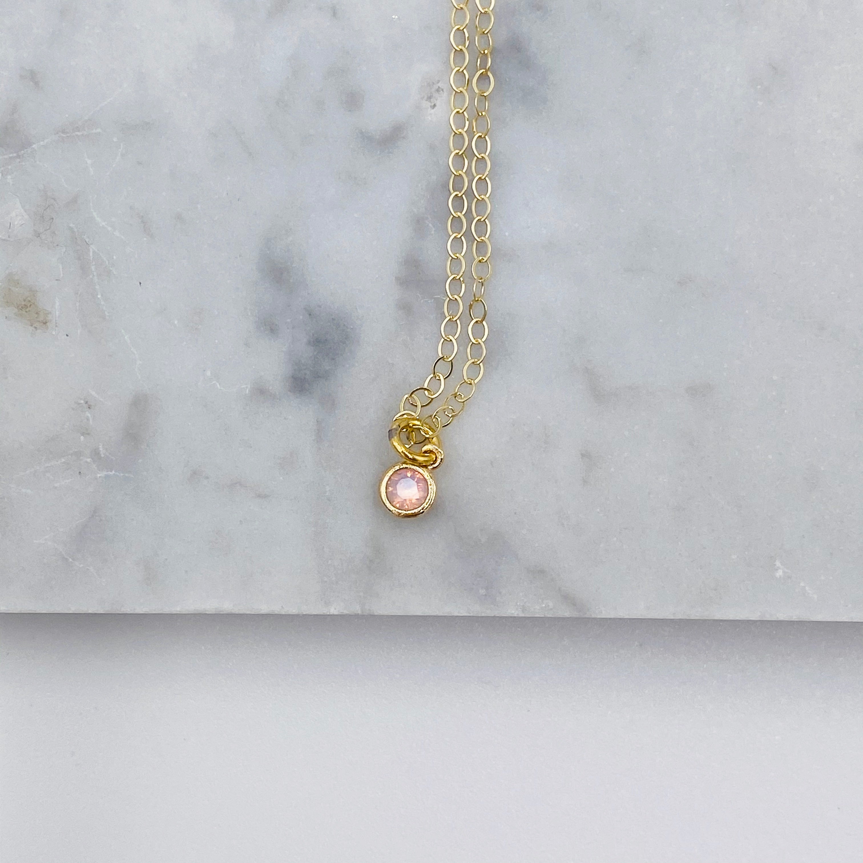 Miniature Birthstone Necklace- Oct/Pink Opal