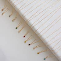 Miniature Birthstone Necklace- Oct/Pink Opal